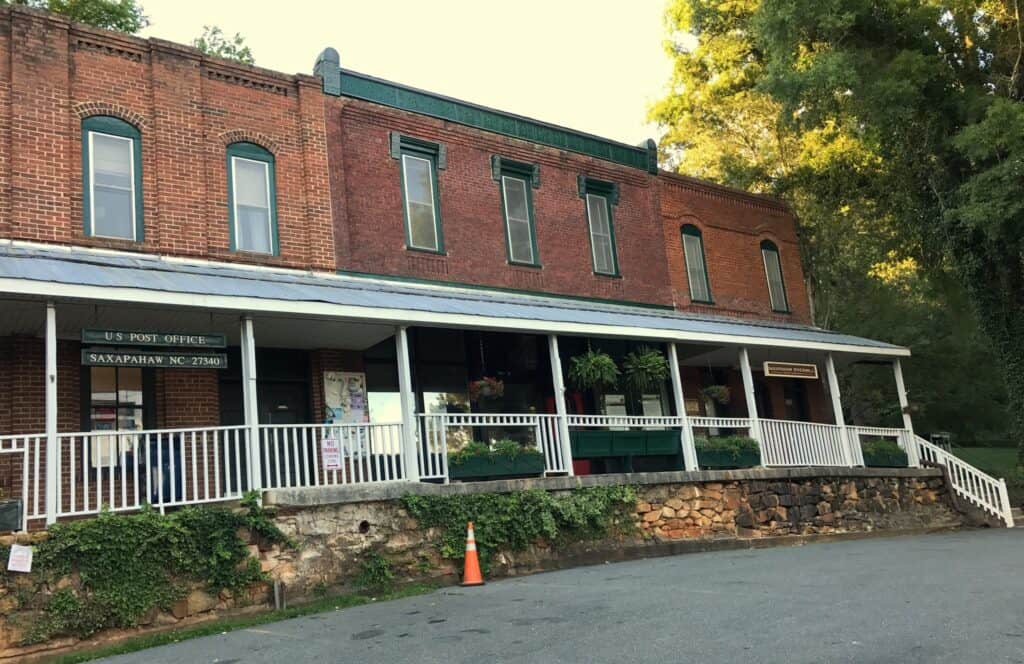Buildings along jordan drive in saxapahaw