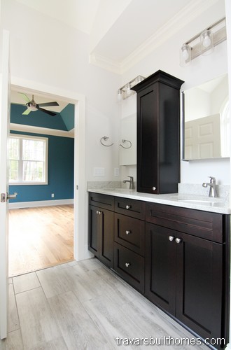 Wendell North Carolina New Homes | Dark Cabinetry Master Bath