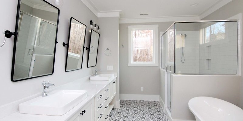 White Modern Farmhouse Bathrooms | Mebane NC New Homes