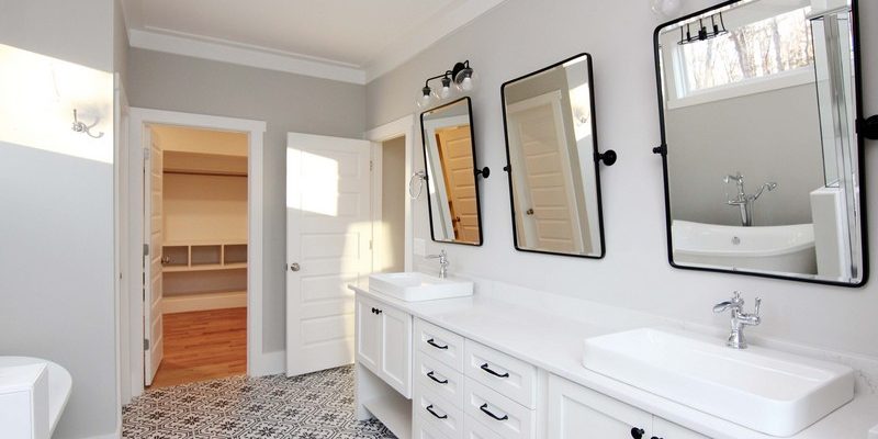 White and Black Tile Bathroom | Mebane NC New Homes