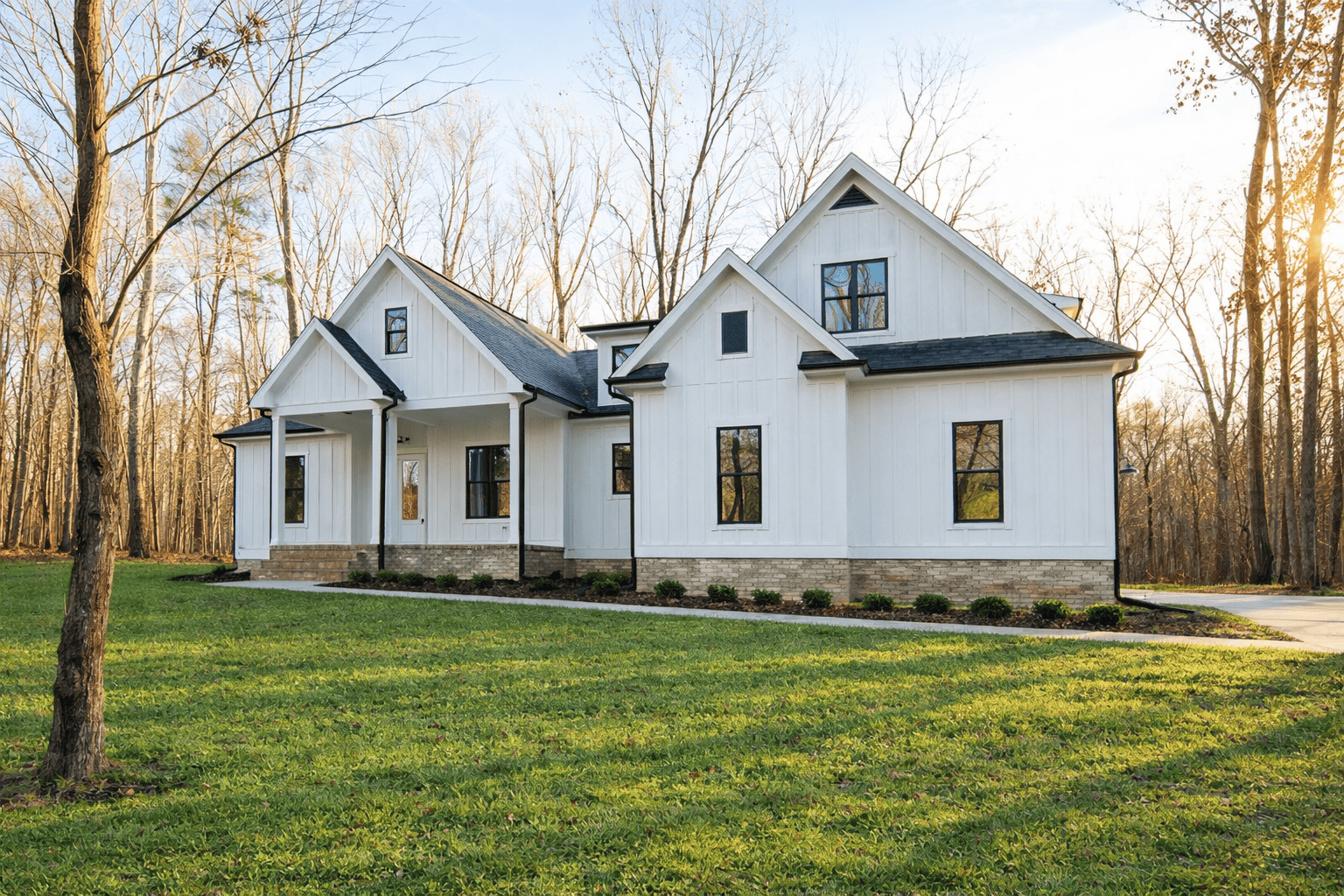 White and Black Modern Farmhouses | Mebane NC New Homes
