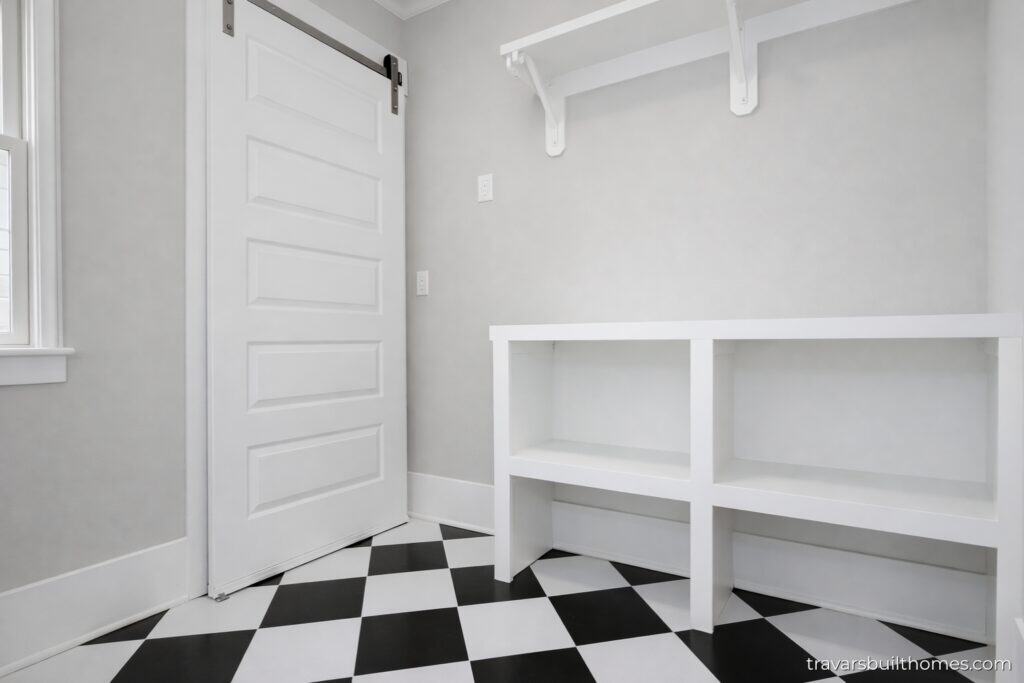 Mudroom Laundry Barn Door | Mebane NC New Homes