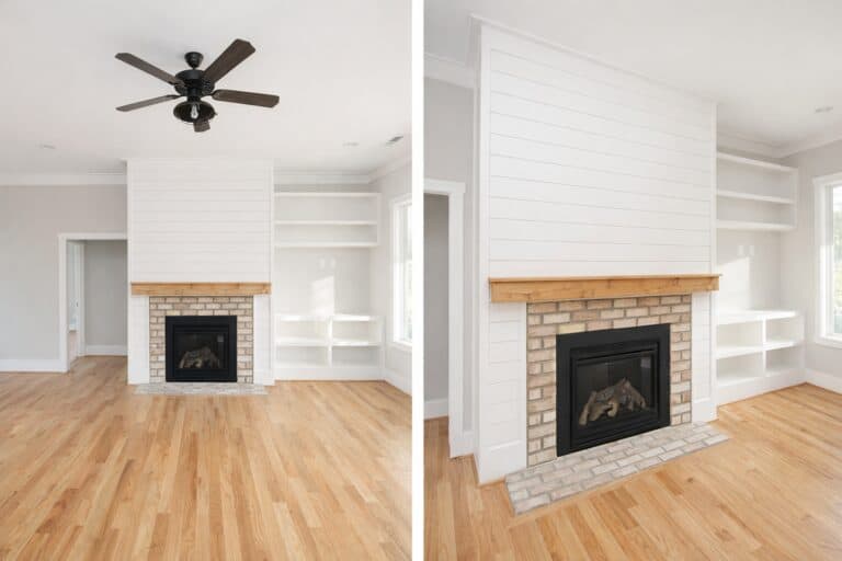 Brick Fireplace Built Ins | Mebane NC New Homes
