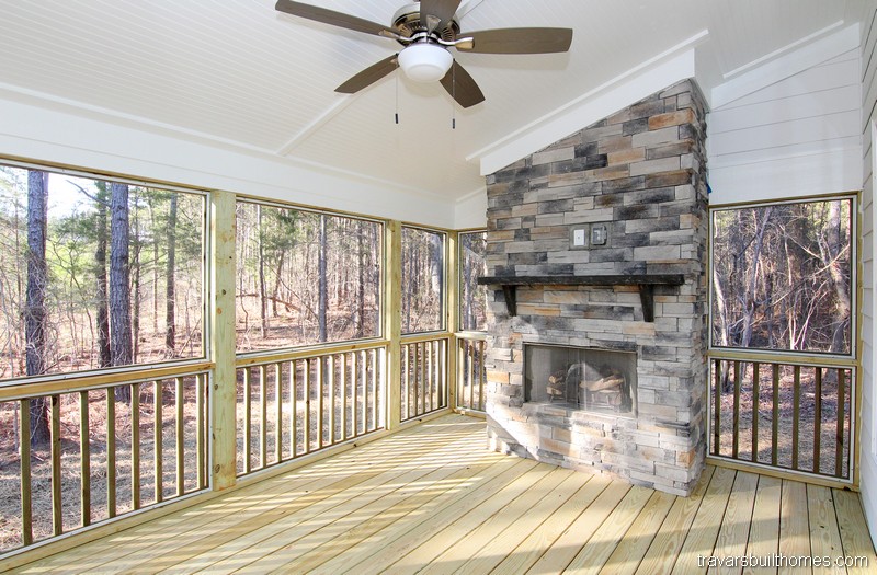Stone Fireplace in Screen Porch | Chapel Hill New Home Builder